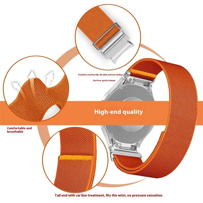 For Samsung Galaxy Watch7 44mm / 40mm Nylon Watch Band Adjustable Elastic Replacement Strap - Orange - 3