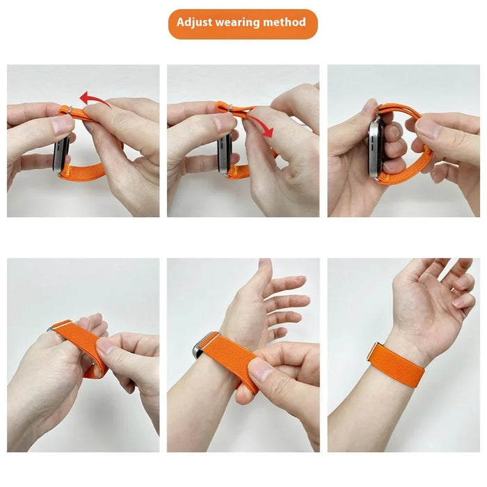 For Samsung Galaxy Watch7 44mm / 40mm Nylon Watch Band Adjustable Elastic Replacement Strap - Orange - 4