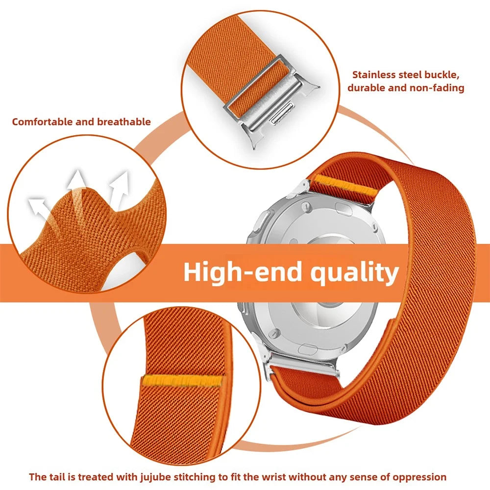 Nylon Watch Band for Samsung Galaxy Watch8 44mm / 40mm / Watch8 Classic 46mm Adjustable Elastic Replacement Strap - Orange - 3