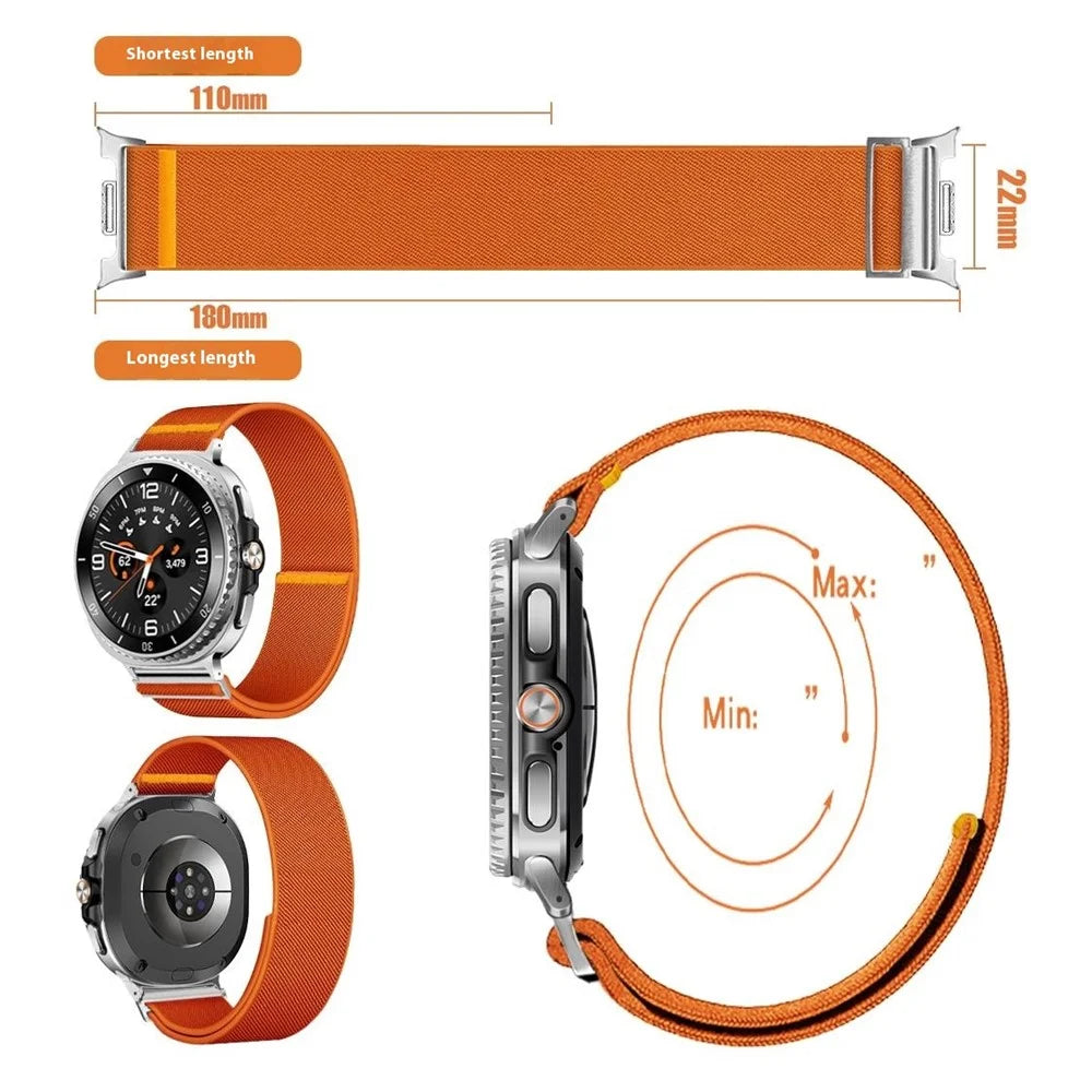 Nylon Watch Band for Samsung Galaxy Watch8 44mm / 40mm / Watch8 Classic 46mm Adjustable Elastic Replacement Strap - Orange - 6