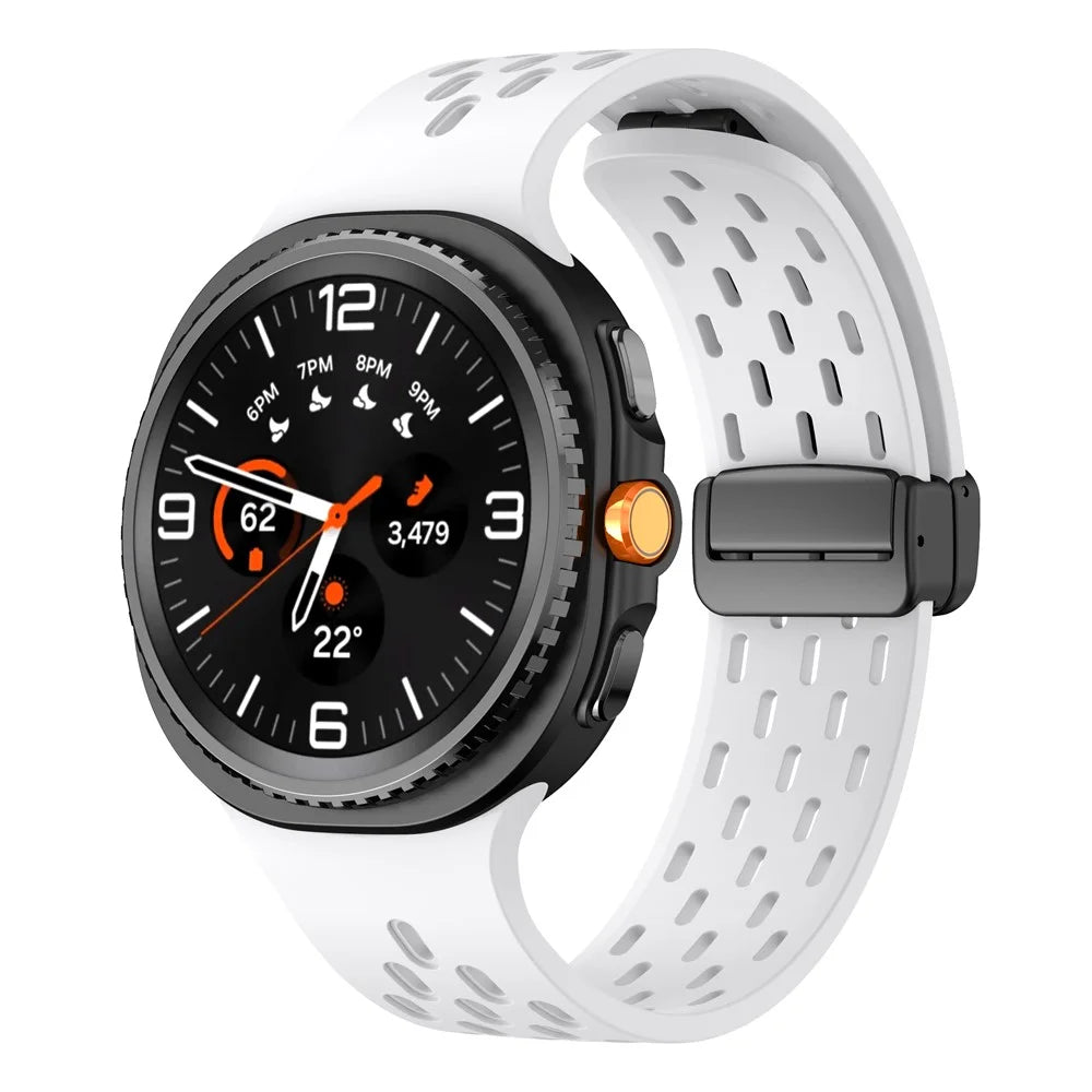 Breathable Silicone Strap for Samsung Galaxy Watch8 44mm / 40mm / Watch8 Classic 46mm Multi Hole Magnetic Buckle Watch Band - White - 2