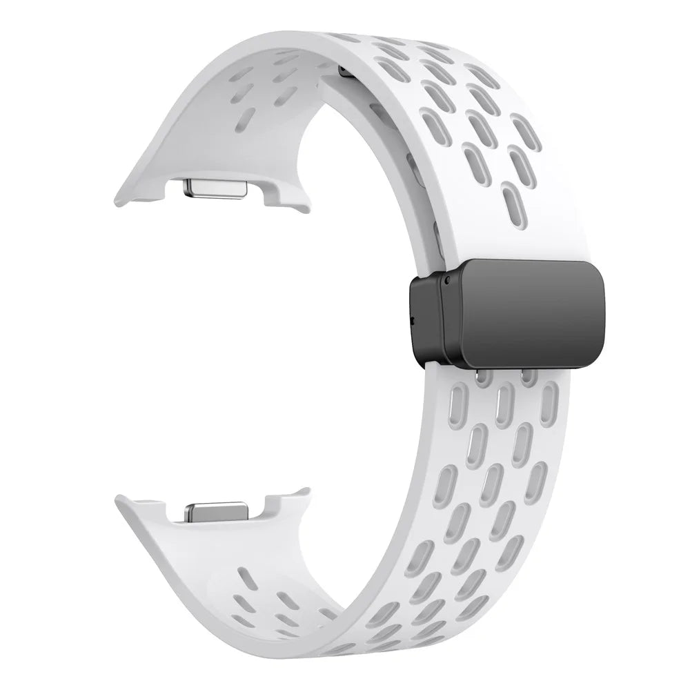 Breathable Silicone Strap for Samsung Galaxy Watch8 44mm / 40mm / Watch8 Classic 46mm Multi Hole Magnetic Buckle Watch Band - White - 3