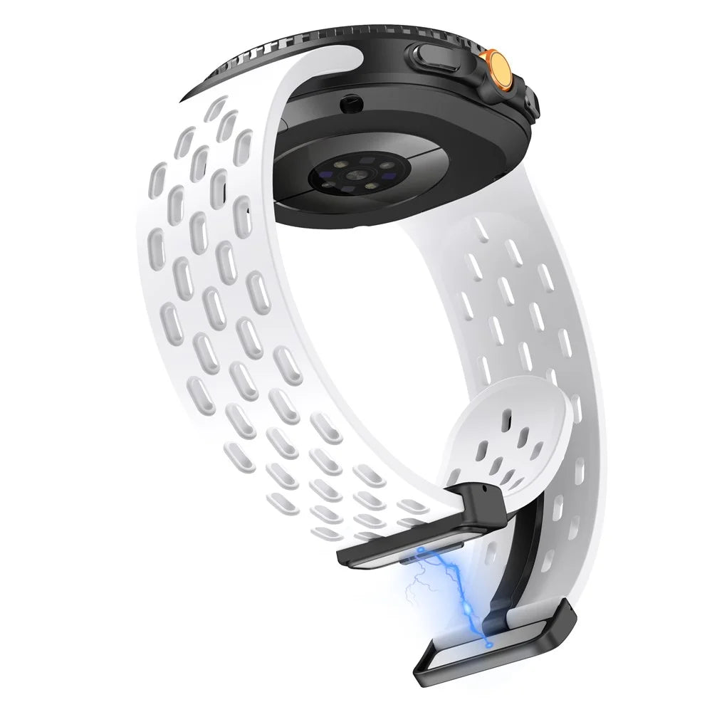 Breathable Silicone Strap for Samsung Galaxy Watch8 44mm / 40mm / Watch8 Classic 46mm Multi Hole Magnetic Buckle Watch Band - White - 4