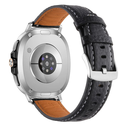 Genuine Cow Leather Watch Band for Samsung Galaxy Watch8 44mm / 40mm / Watch8 Classic 46mm Litchi Texture Adjustable Wrist Strap - Black - 1
