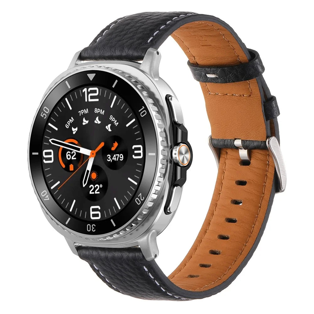 Genuine Cow Leather Watch Band for Samsung Galaxy Watch8 44mm / 40mm / Watch8 Classic 46mm Litchi Texture Adjustable Wrist Strap - Black - 2