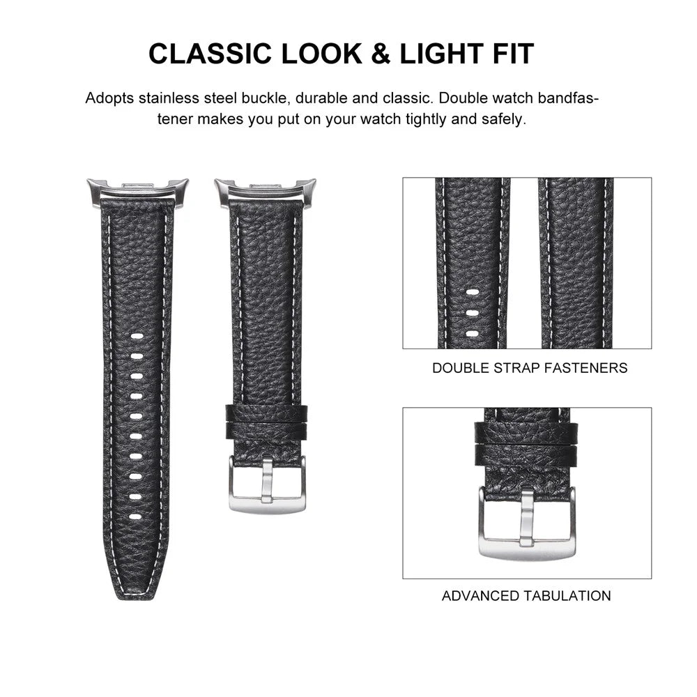 Genuine Cow Leather Watch Band for Samsung Galaxy Watch8 44mm / 40mm / Watch8 Classic 46mm Litchi Texture Adjustable Wrist Strap - Black - 4