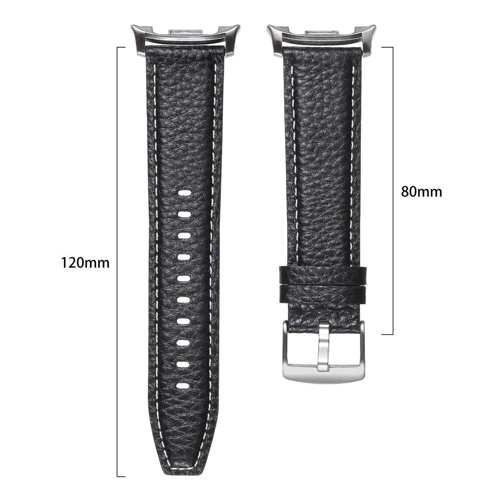 Genuine Cow Leather Watch Band for Samsung Galaxy Watch8 44mm / 40mm / Watch8 Classic 46mm Litchi Texture Adjustable Wrist Strap - Black - 5