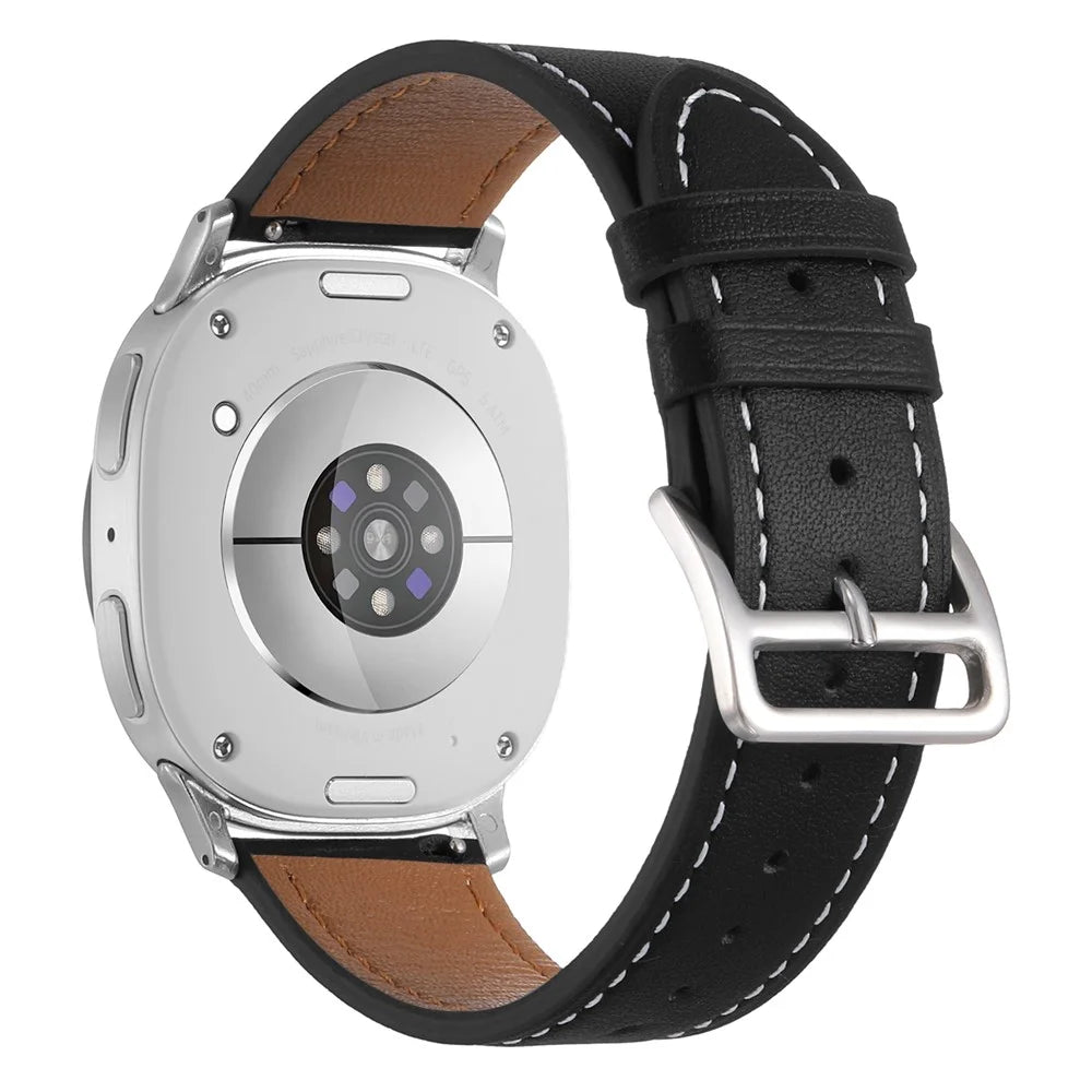 Replacement Strap for Samsung Galaxy Watch8 44mm / 40mm / Watch8 Classic 46mm Genuine Cow Leather Watch Band - Black - 1