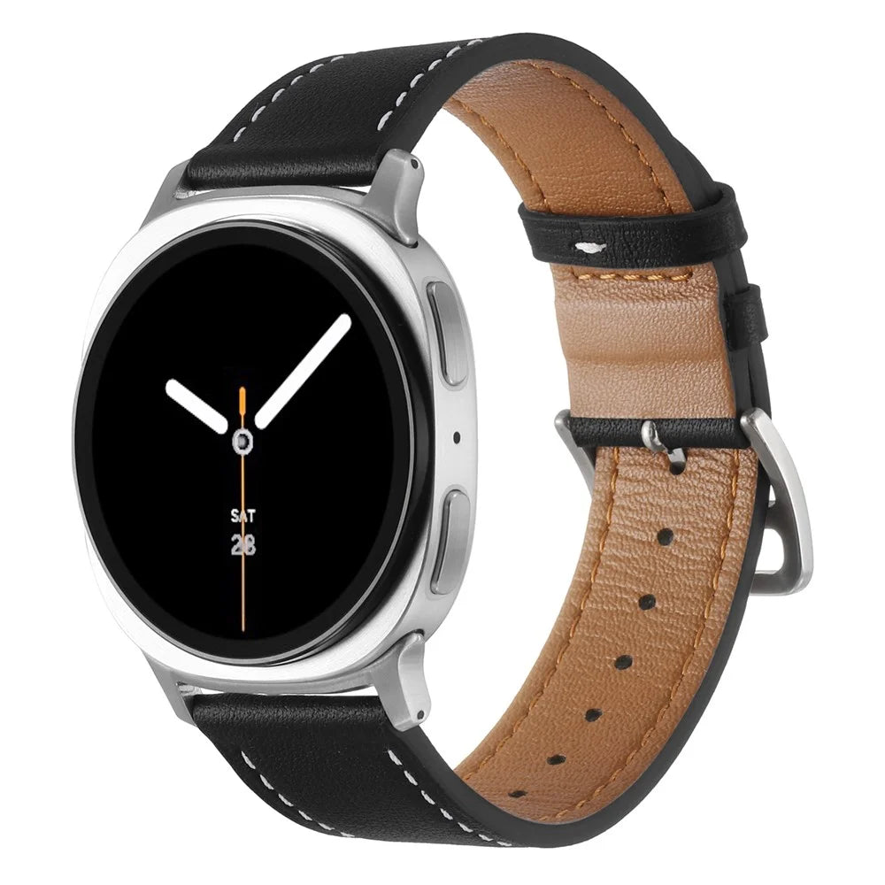 Replacement Strap for Samsung Galaxy Watch8 44mm / 40mm / Watch8 Classic 46mm Genuine Cow Leather Watch Band - Black - 2