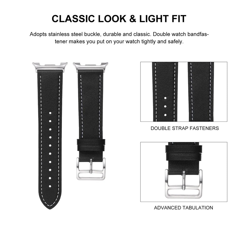 Replacement Strap for Samsung Galaxy Watch8 44mm / 40mm / Watch8 Classic 46mm Genuine Cow Leather Watch Band - Black - 4