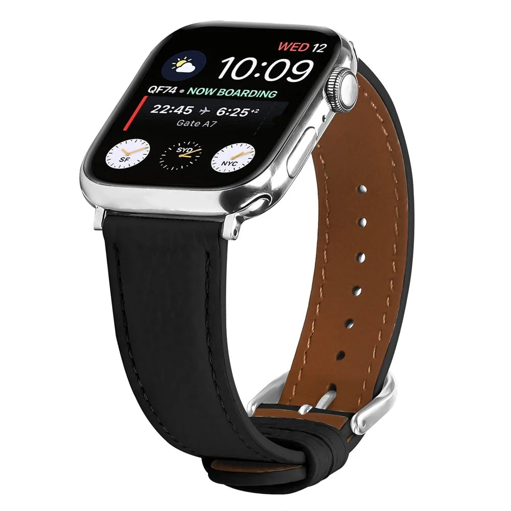 Replacement Strap for Apple Watch Series 11 10 42mm / 9 8 7 41mm / SE3 SE2 SE 6 5 4 40mm / 3 2 1 38mm Litchi Texture PU Leather Watch Band - Black - 2