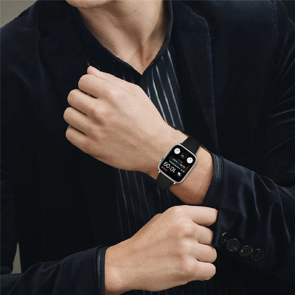 Replacement Strap for Apple Watch Series 11 10 42mm / 9 8 7 41mm / SE3 SE2 SE 6 5 4 40mm / 3 2 1 38mm Litchi Texture PU Leather Watch Band - Black - 4