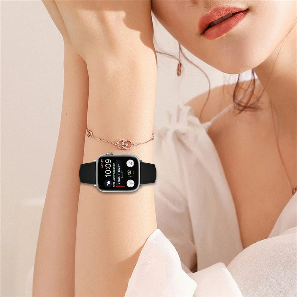 Replacement Strap for Apple Watch Series 11 10 42mm / 9 8 7 41mm / SE3 SE2 SE 6 5 4 40mm / 3 2 1 38mm Litchi Texture PU Leather Watch Band - Black - 5