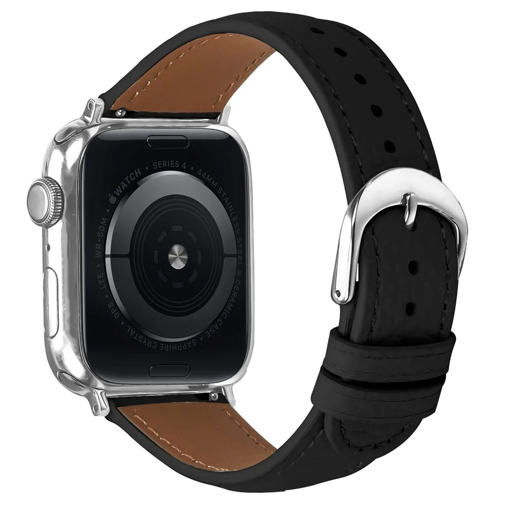 Replacement Strap for Apple Watch Apple Watch Ultra 3 2 1 49mm / Series 11 10 46mm / 9 8 7 45mm / SE3 SE2 SE 6 5 4 44mm / 3 2 1 42mm Litchi Texture PU Leather Watch Band - Black - 1