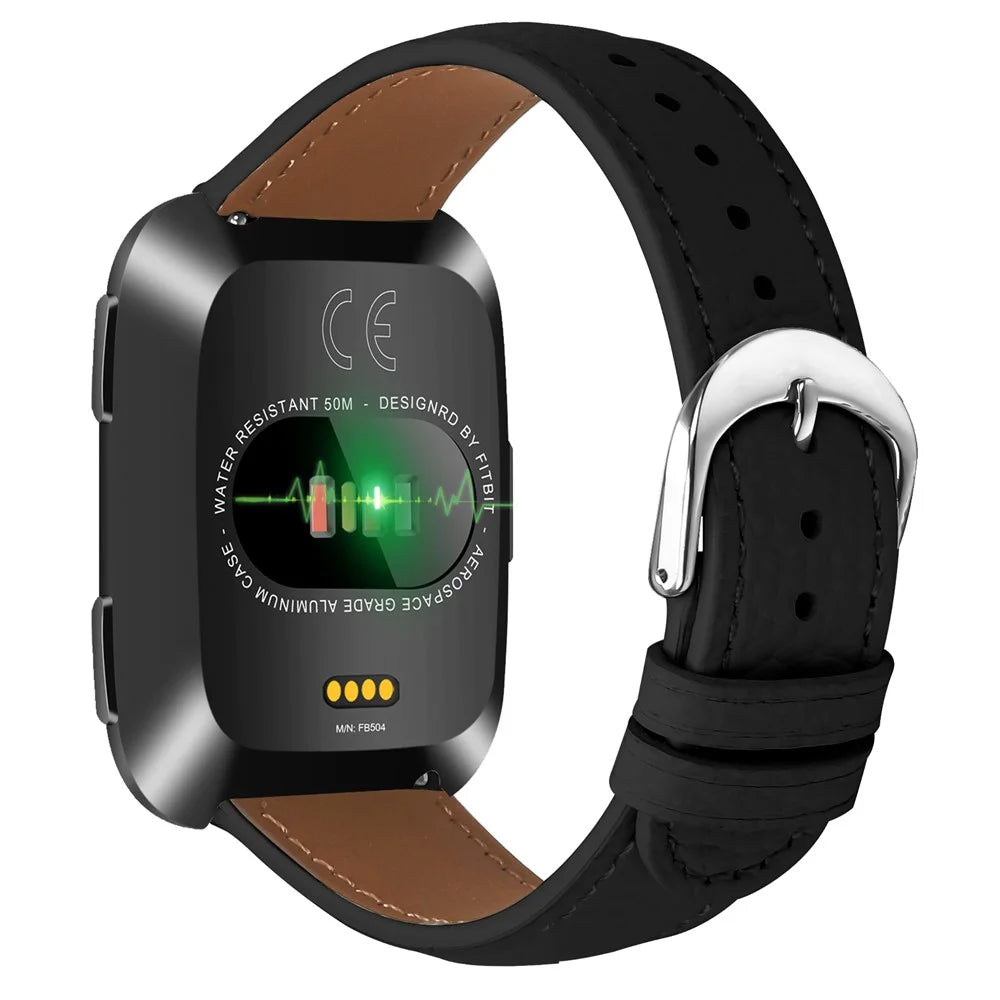 Replacement Strap for Fitbit Versa / Versa Lite / Versa 2 Litchi Texture PU Leather Watch Band with Metal Buckle - Black - 1
