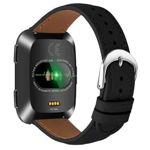 Replacement Strap for Fitbit Versa / Versa Lite / Versa 2 Litchi Texture PU Leather Watch Band with Metal Buckle - Black - 1