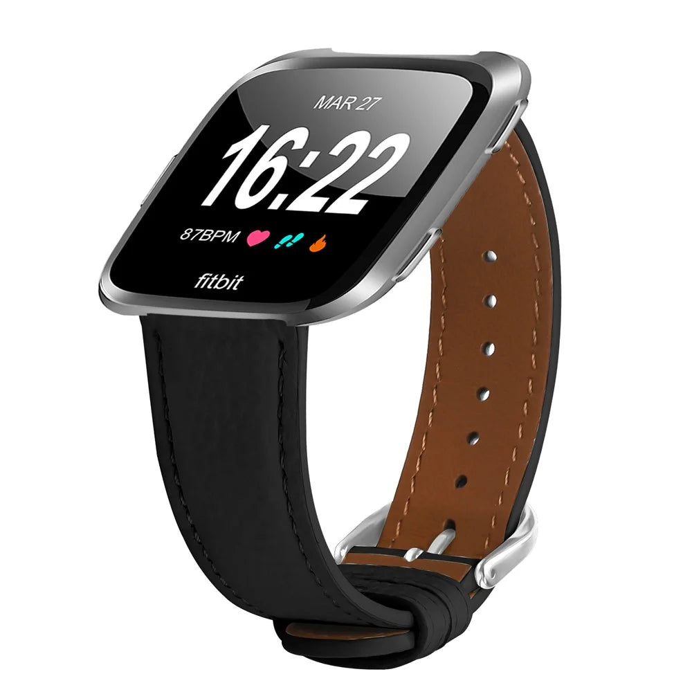 Replacement Strap for Fitbit Versa / Versa Lite / Versa 2 Litchi Texture PU Leather Watch Band with Metal Buckle - Black - 2