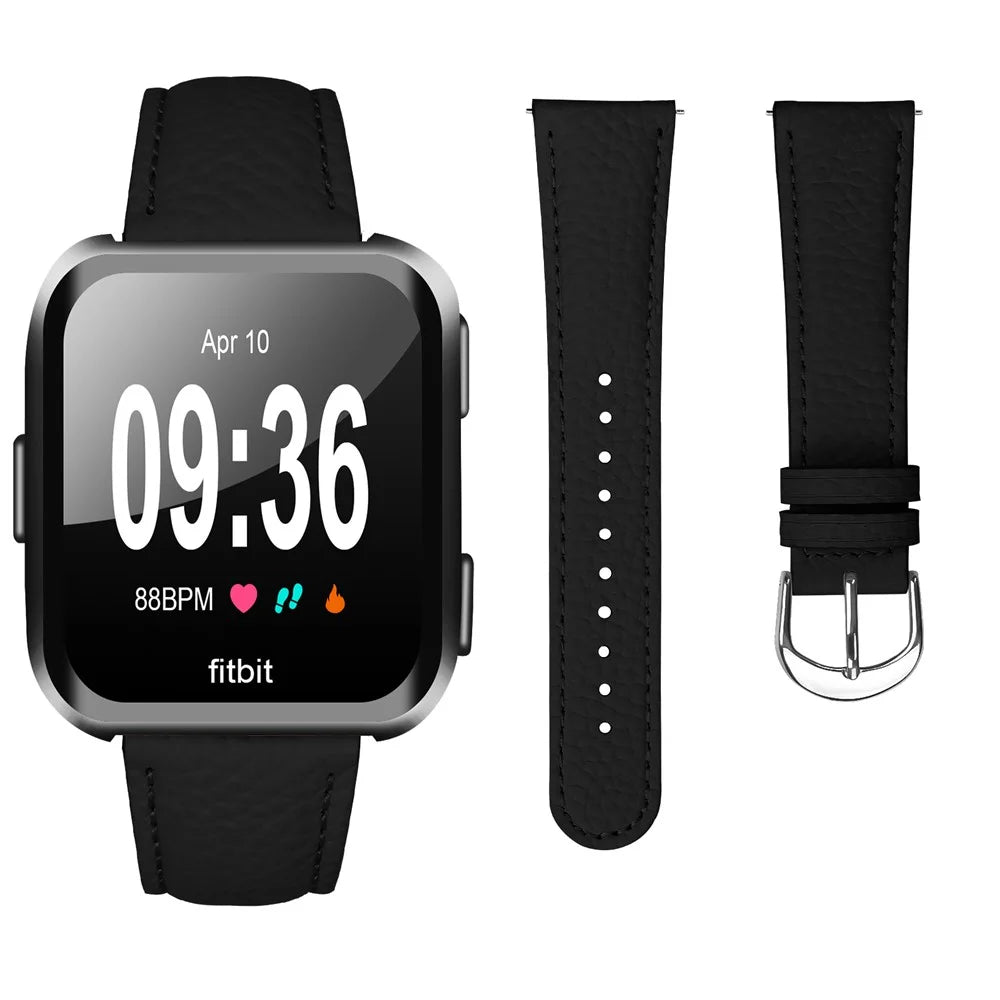 Replacement Strap for Fitbit Versa / Versa Lite / Versa 2 Litchi Texture PU Leather Watch Band with Metal Buckle - Black - 3