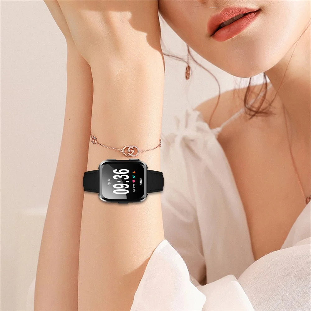 Replacement Strap for Fitbit Versa / Versa Lite / Versa 2 Litchi Texture PU Leather Watch Band with Metal Buckle - Black - 5
