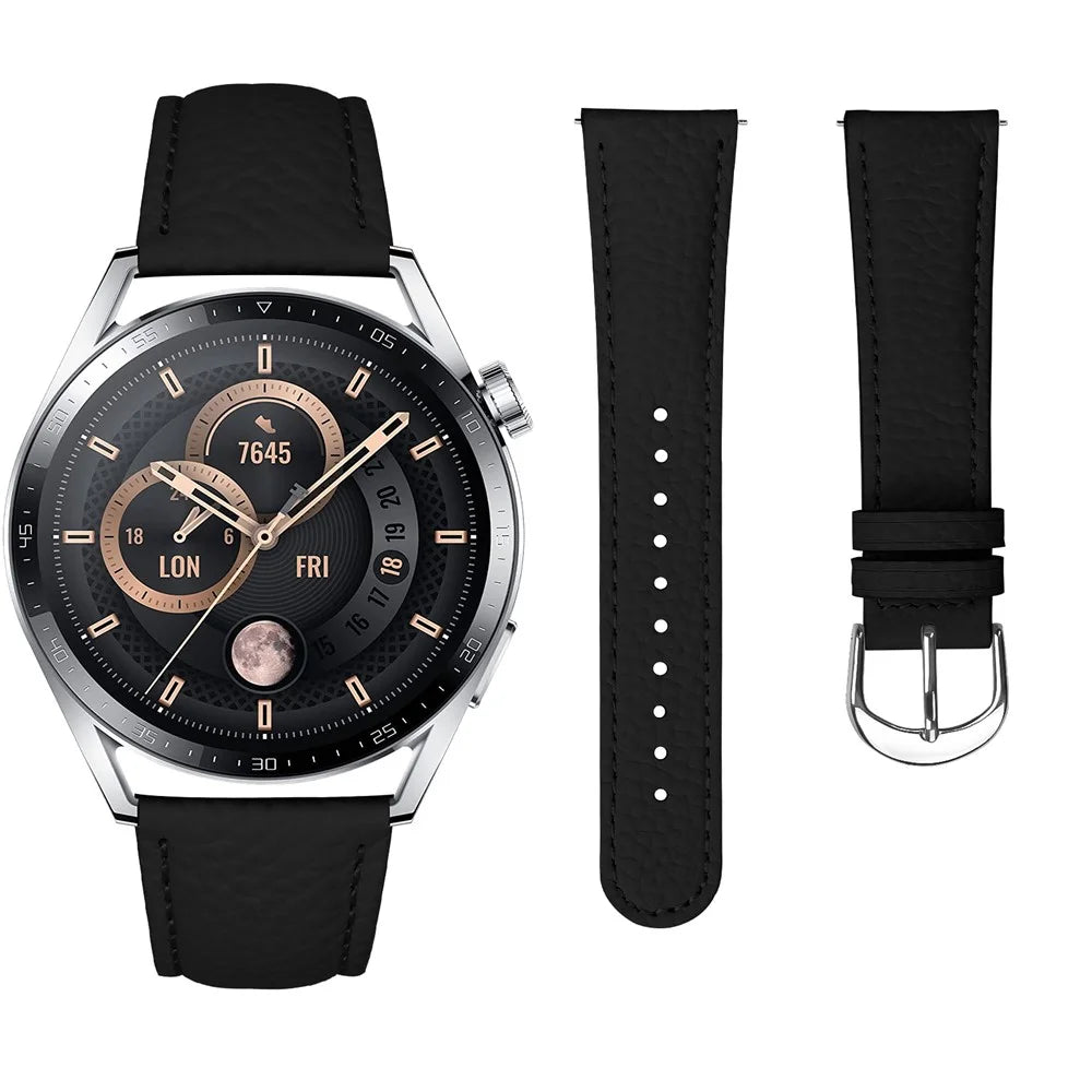 Replacement Strap for Samsung Galaxy Watch 46mm Litchi Texture PU Leather Watch Band with Metal Buckle - Black - 3