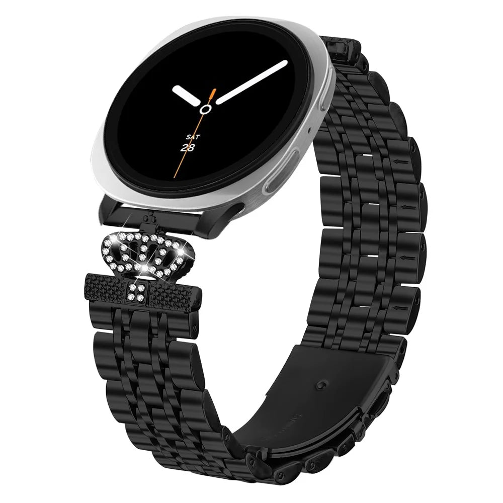 Watch Band with Connector for Samsung Galaxy Watch Ultra2 47mm / Watch Ultra (2025) 47mm / Watch Ultra 47mm 7-Bead Rhinestone Crown Metal Strap - Black - 2