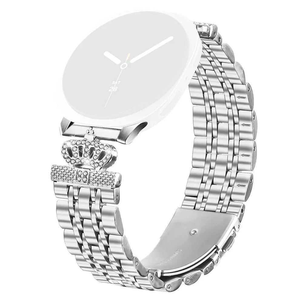 Silver Watch Band with Connector for Samsung Galaxy Watch Ultra (2025) 47mm / Ultra 47mm 7-Bead Rhinestone Crown Metal Strap - 1