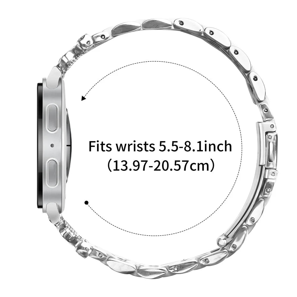 Silver Watch Band with Connector for Samsung Galaxy Watch Ultra (2025) 47mm / Ultra 47mm 7-Bead Rhinestone Crown Metal Strap - 7