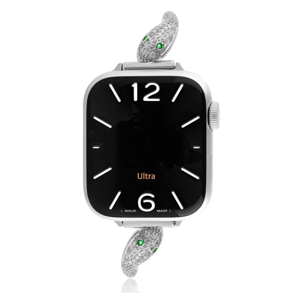 Copper Watch Band for Apple Watch Apple Watch Ultra 3 2 1 49mm / Series 11 10 46mm / 9 8 7 45mm / SE3 SE2 SE 6 5 4 44mm / 3 2 1 42mm Zircon Decor Snake Head Strap - Silver - 2