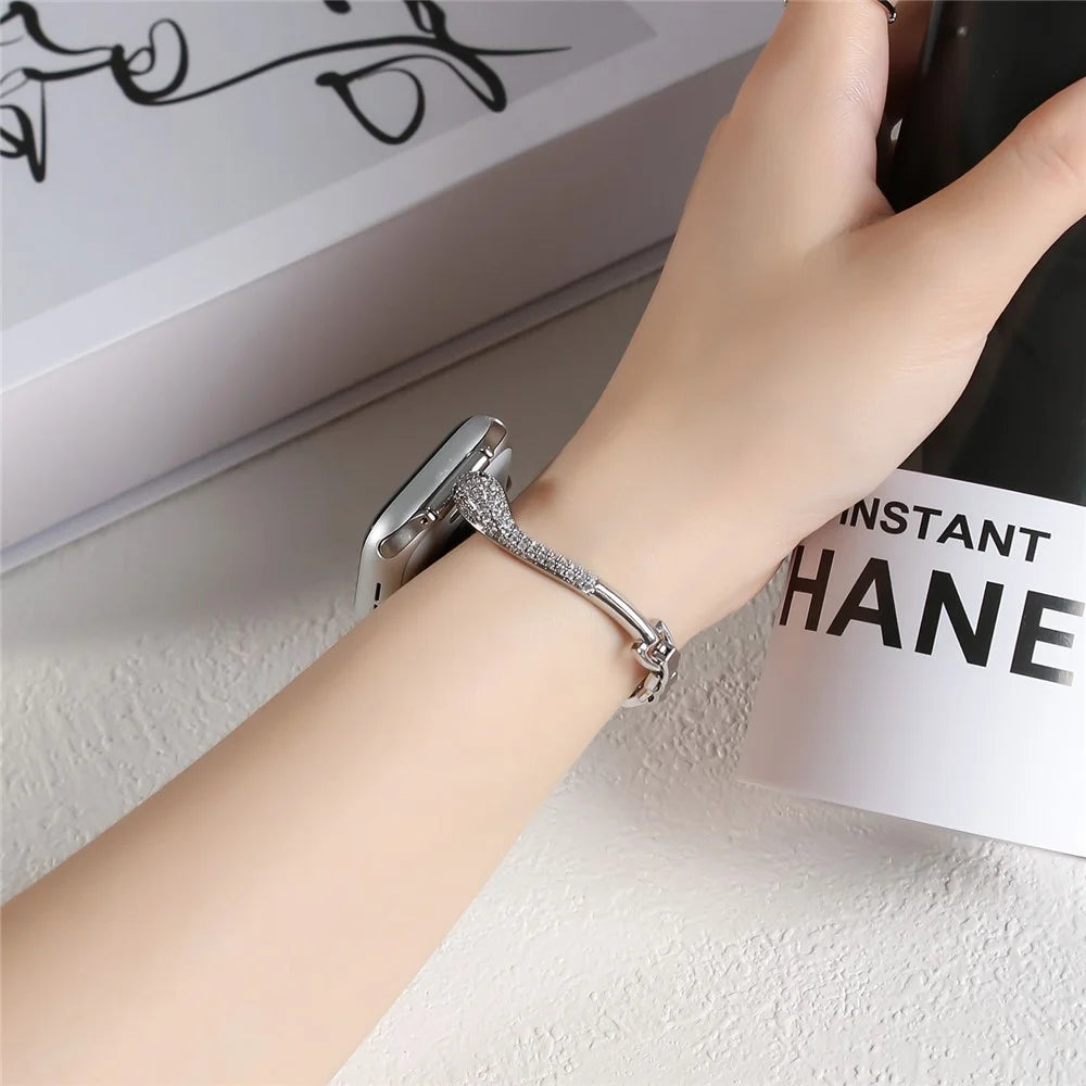 Copper Watch Band for Apple Watch Apple Watch Ultra 3 2 1 49mm / Series 11 10 46mm / 9 8 7 45mm / SE3 SE2 SE 6 5 4 44mm / 3 2 1 42mm Zircon Decor Snake Head Strap - Silver - 5