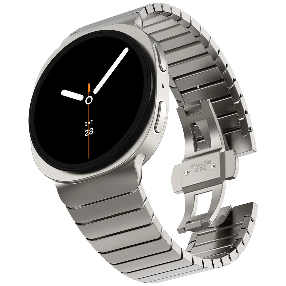 Watch Band For Samsung Galaxy Watch8 44mm  /  40mm  /  Watch8 Classic 46mm Butterfly Clasp Stainless Steel Strap - Titanium - 2