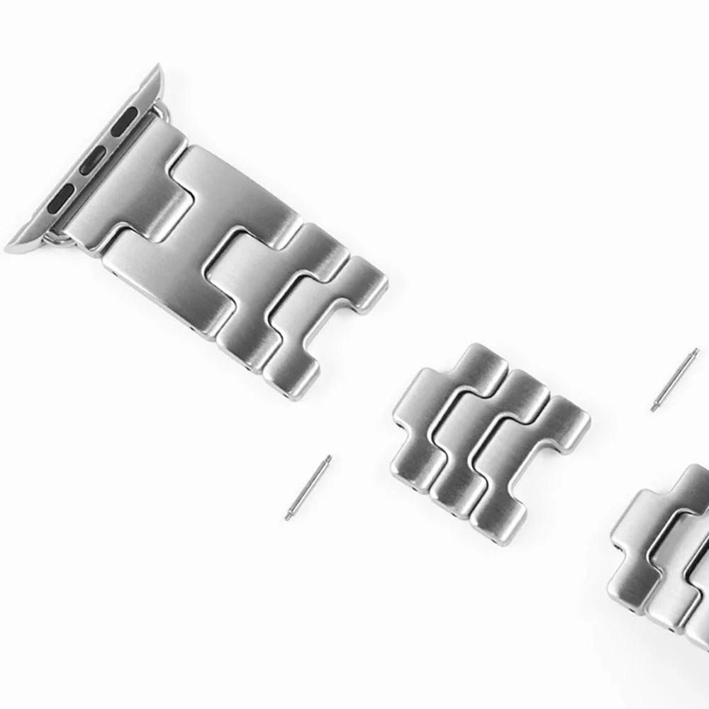 Replacement Strap For Apple Watch Ultra 3 2 1 49mm / Series 11 10 46mm / 9 8 7 45mm / SE3 SE2 SE 6 5 4 44mm / 3 2 1 42mm H Type Metal Watch Band - Silver - 5