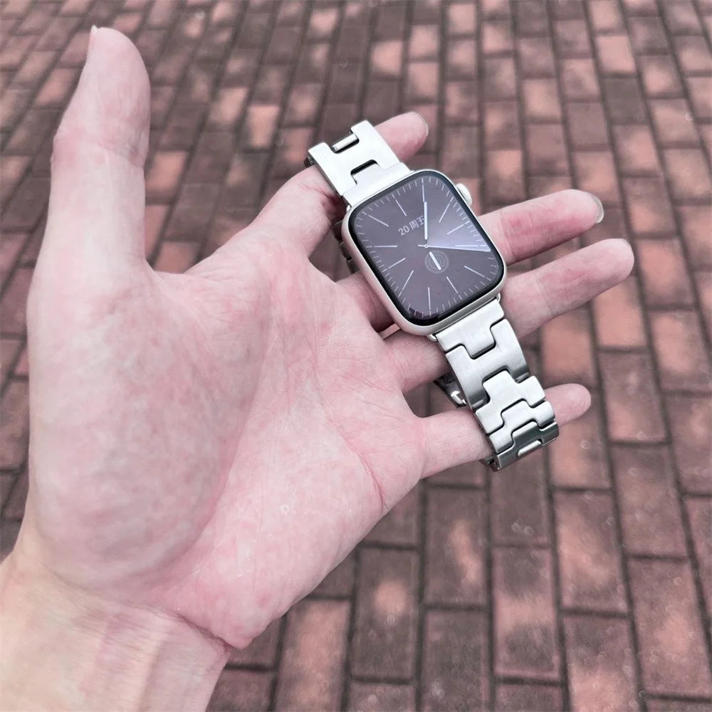 Replacement Strap For Apple Watch Ultra 3 2 1 49mm / Series 11 10 46mm / 9 8 7 45mm / SE3 SE2 SE 6 5 4 44mm / 3 2 1 42mm H Type Metal Watch Band - Silver - 7
