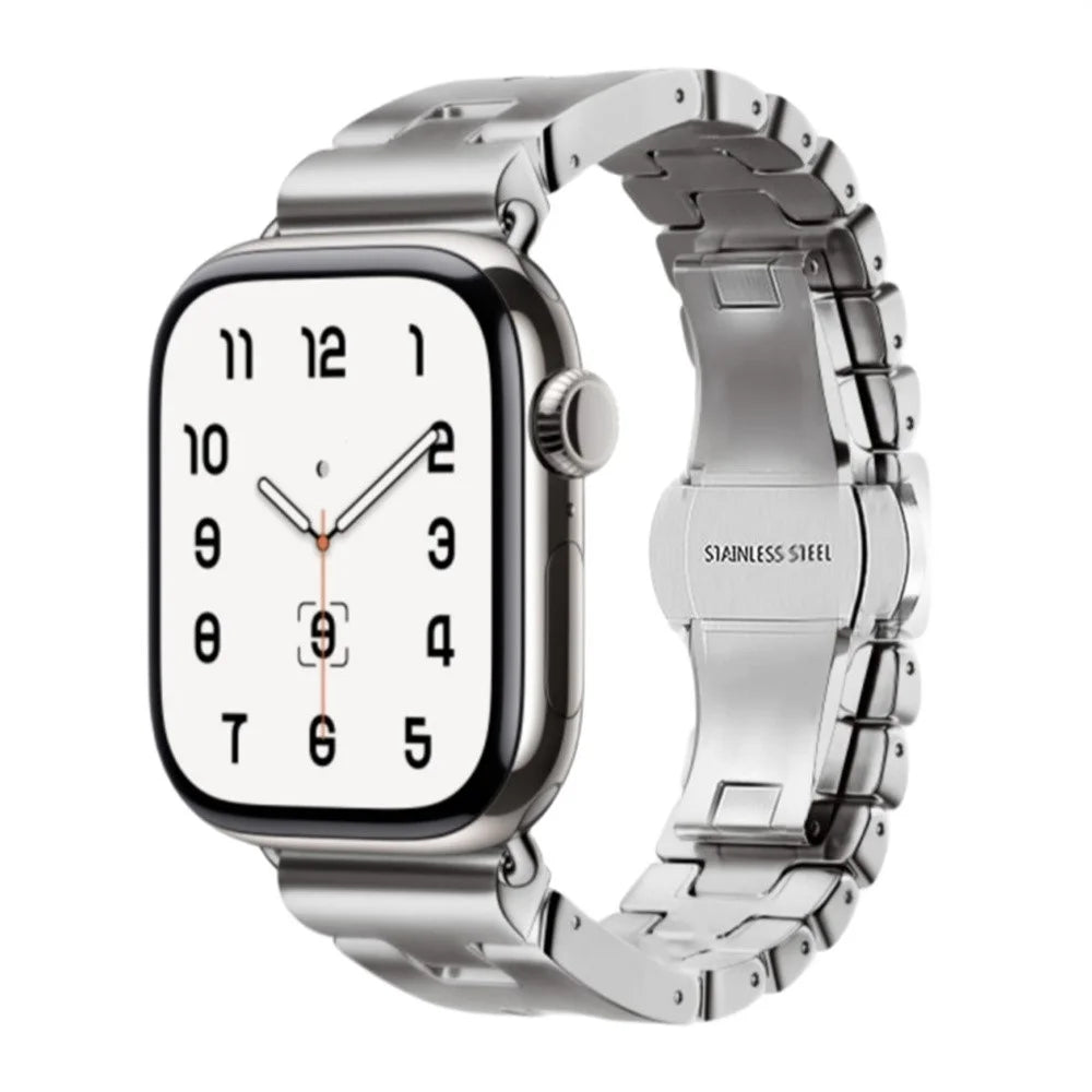 Replacement Strap for Apple Watch Series 11 10 42mm / 9 8 7 41mm / SE3 SE2 SE 6 5 4 40mm / 3 2 1 38mm H Type Metal Watch Band - Silver - 2