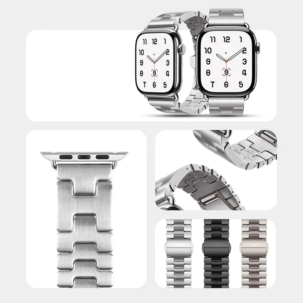 Replacement Strap for Apple Watch Series 11 10 42mm / 9 8 7 41mm / SE3 SE2 SE 6 5 4 40mm / 3 2 1 38mm H Type Metal Watch Band - Silver - 6