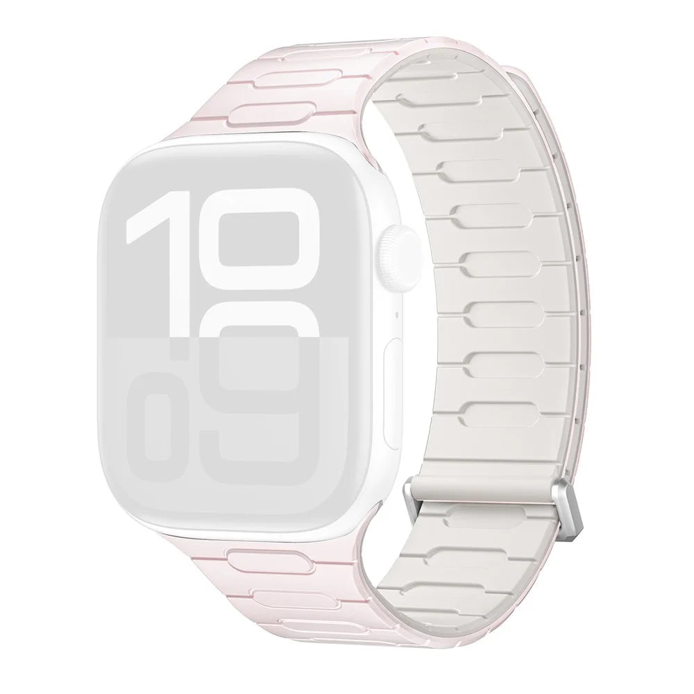 Silicone Strap for Apple Watch Series 11 10 42mm / 9 8 7 41mm / SE3 SE2 SE 6 5 4 40mm / 3 2 1 38mm Magnetic Watch Band - Light Pink / Starlight - 1