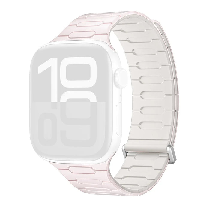 Silicone Strap for Apple Watch Series 11 10 42mm / 9 8 7 41mm / SE3 SE2 SE 6 5 4 40mm / 3 2 1 38mm Magnetic Watch Band - Light Pink / Starlight - 1
