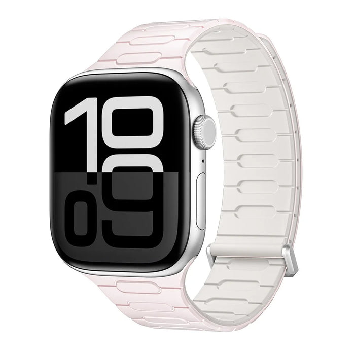 Silicone Strap for Apple Watch Series 11 10 42mm / 9 8 7 41mm / SE3 SE2 SE 6 5 4 40mm / 3 2 1 38mm Magnetic Watch Band - Light Pink / Starlight - 2