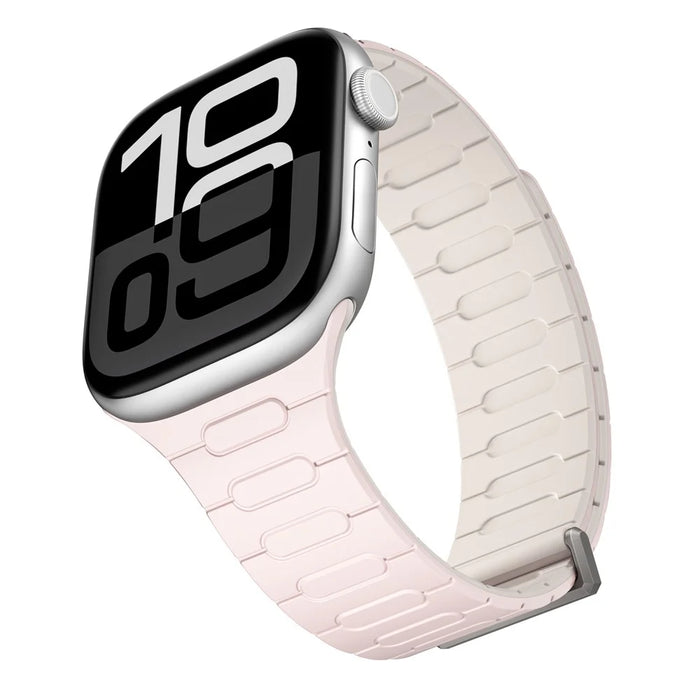 Silicone Strap for Apple Watch Series 11 10 42mm / 9 8 7 41mm / SE3 SE2 SE 6 5 4 40mm / 3 2 1 38mm Magnetic Watch Band - Light Pink / Starlight - 3
