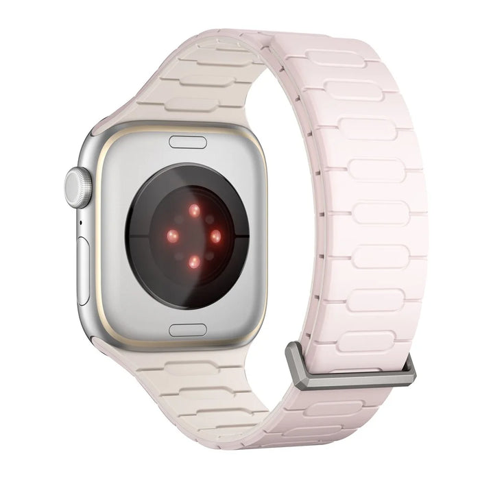Silicone Strap for Apple Watch Series 11 10 42mm / 9 8 7 41mm / SE3 SE2 SE 6 5 4 40mm / 3 2 1 38mm Magnetic Watch Band - Light Pink / Starlight - 4