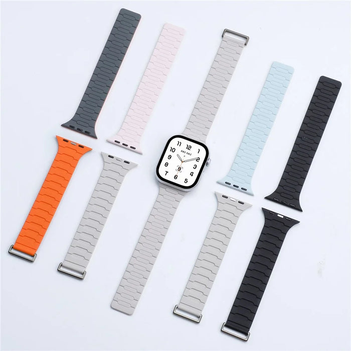Silicone Strap for Apple Watch Series 11 10 42mm / 9 8 7 41mm / SE3 SE2 SE 6 5 4 40mm / 3 2 1 38mm Magnetic Watch Band - Light Pink / Starlight - 6