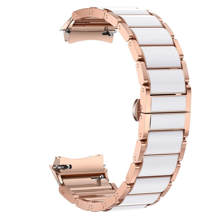For Huawei Watch 5 42mm Watch Band Butterfly Clasp Resin Zinc Alloy Ceramic-Like Strap - Rose Gold  /  White - 1