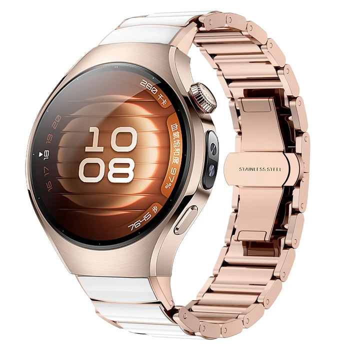 For Huawei Watch 5 42mm Watch Band Butterfly Clasp Resin Zinc Alloy Ceramic-Like Strap - Rose Gold  /  White - 2