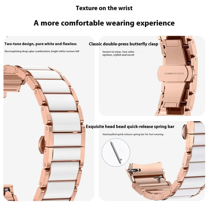 For Huawei Watch 5 42mm Watch Band Butterfly Clasp Resin Zinc Alloy Ceramic-Like Strap - Rose Gold  /  White - 3