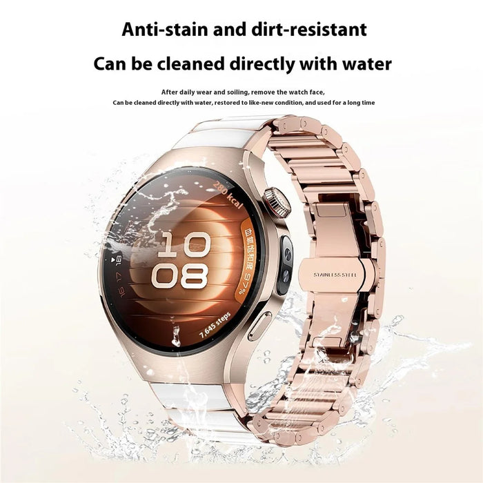 For Huawei Watch 5 42mm Watch Band Butterfly Clasp Resin Zinc Alloy Ceramic-Like Strap - Rose Gold  /  White - 4
