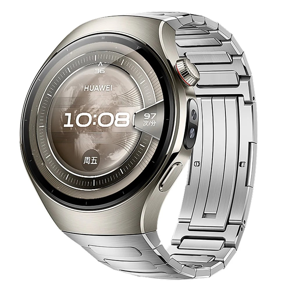For Huawei Watch 5 46mm Titanium Alloy Metal Watch Band H-Link Design Folding Clasp Strap - Silver - 2