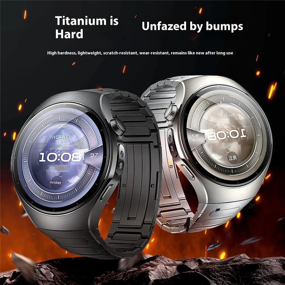 For Huawei Watch 5 46mm Titanium Alloy Metal Watch Band H-Link Design Folding Clasp Strap - Silver - 5