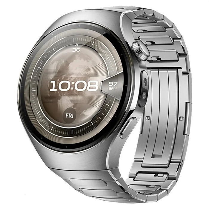For Huawei Watch 5 42mm Titanium Alloy Watch Band Quick Release One-bead Wrist Strap - Black - Silver - 2