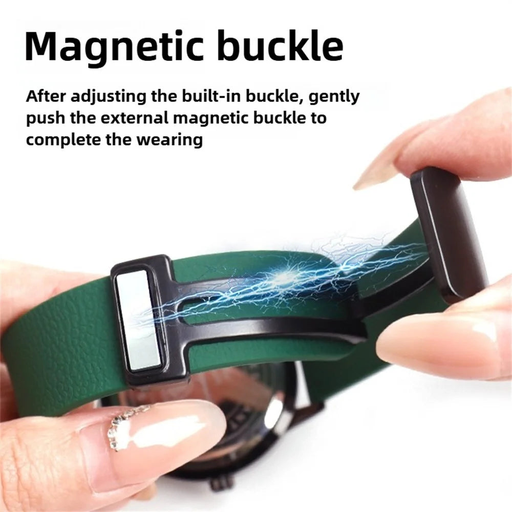 22mm Magnetic Silicone Band for Huawei Watch GT 5 46mm / GT 5 Pro 46mm / Samsung Galaxy Watch3 45mm Litchi Texture Watch Strap - Green - 4