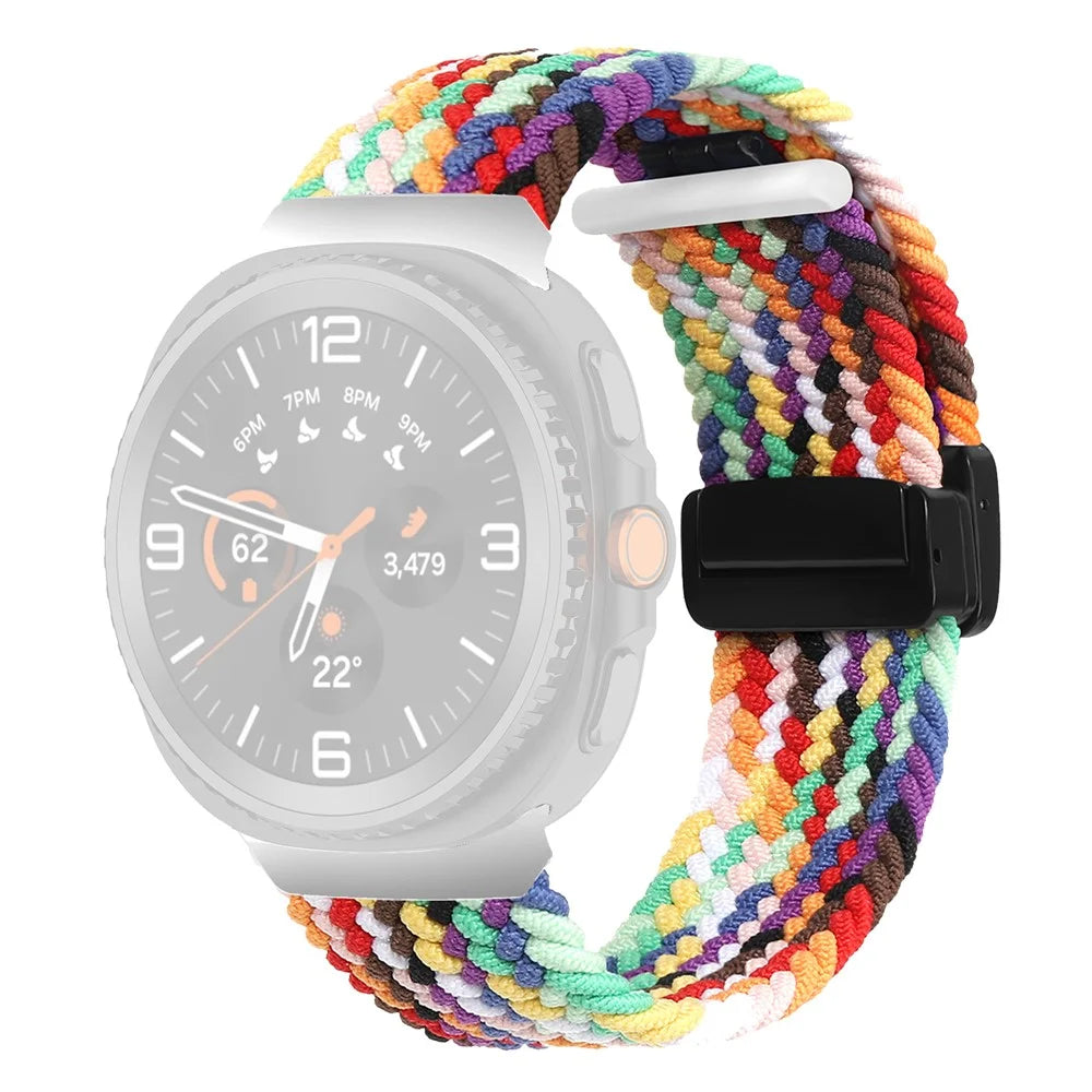 Nylon Braid Watch Strap for Samsung Galaxy Watch8 Classic 46mm / Watch8 44mm / 40mm Magnetic Buckle Wrist Band - Rainbow - 1