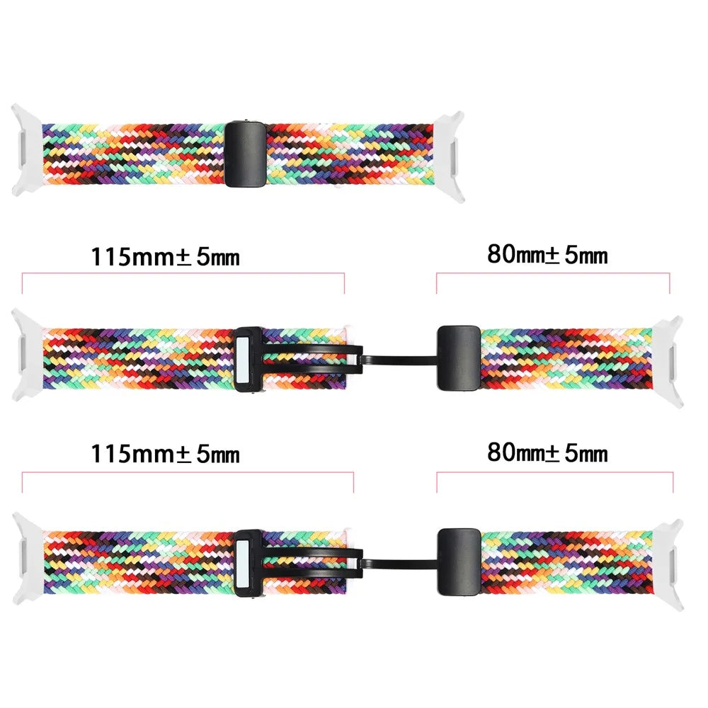 Nylon Braid Watch Strap for Samsung Galaxy Watch8 Classic 46mm / Watch8 44mm / 40mm Magnetic Buckle Wrist Band - Rainbow - 6